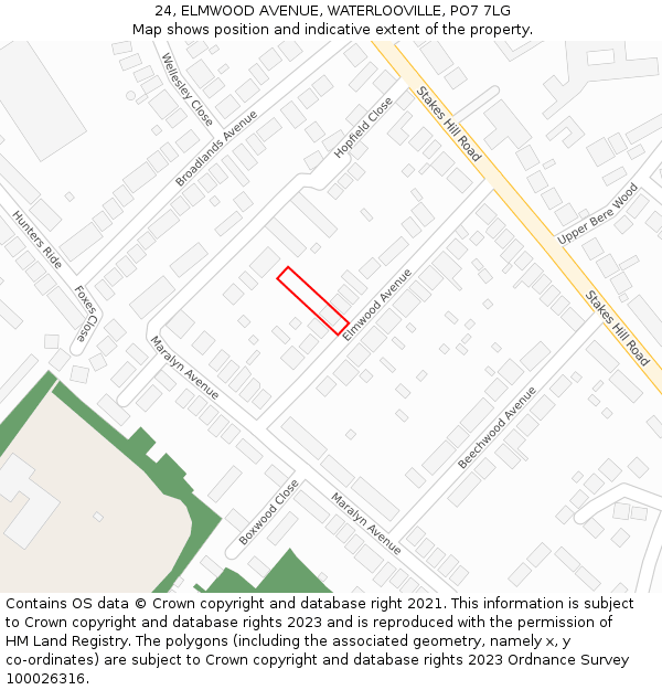 24, ELMWOOD AVENUE, WATERLOOVILLE, PO7 7LG: Location map and indicative extent of plot