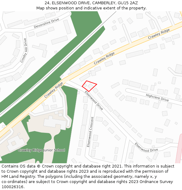 24, ELSENWOOD DRIVE, CAMBERLEY, GU15 2AZ: Location map and indicative extent of plot