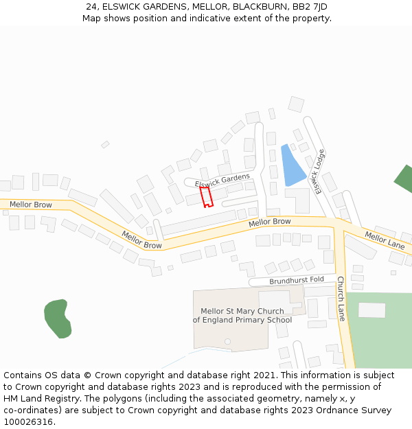 24, ELSWICK GARDENS, MELLOR, BLACKBURN, BB2 7JD: Location map and indicative extent of plot