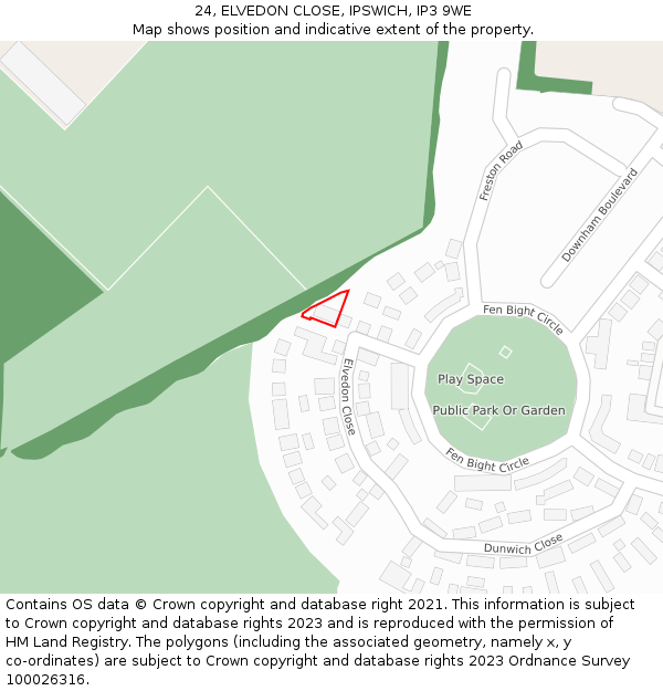 24, ELVEDON CLOSE, IPSWICH, IP3 9WE: Location map and indicative extent of plot