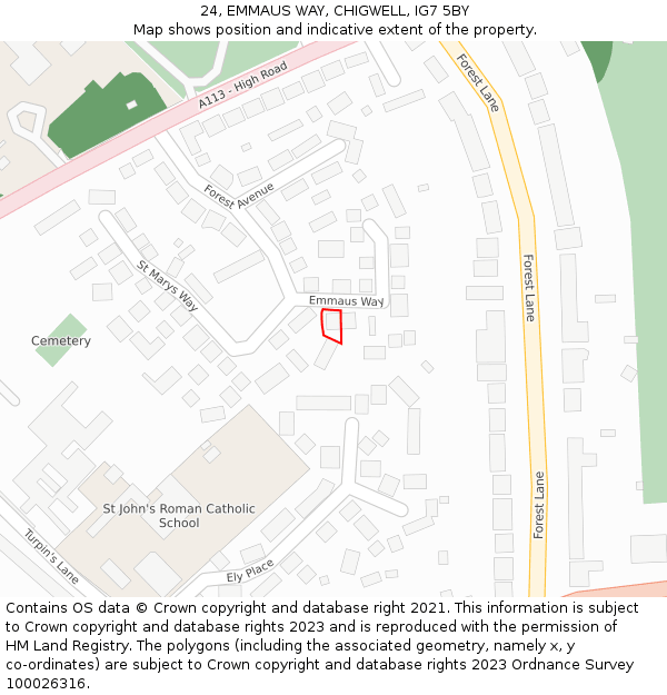 24, EMMAUS WAY, CHIGWELL, IG7 5BY: Location map and indicative extent of plot