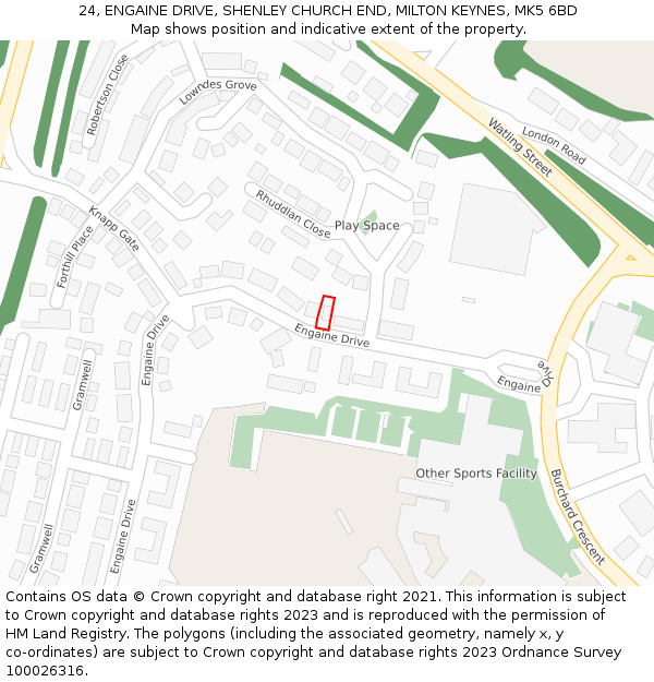 24, ENGAINE DRIVE, SHENLEY CHURCH END, MILTON KEYNES, MK5 6BD: Location map and indicative extent of plot