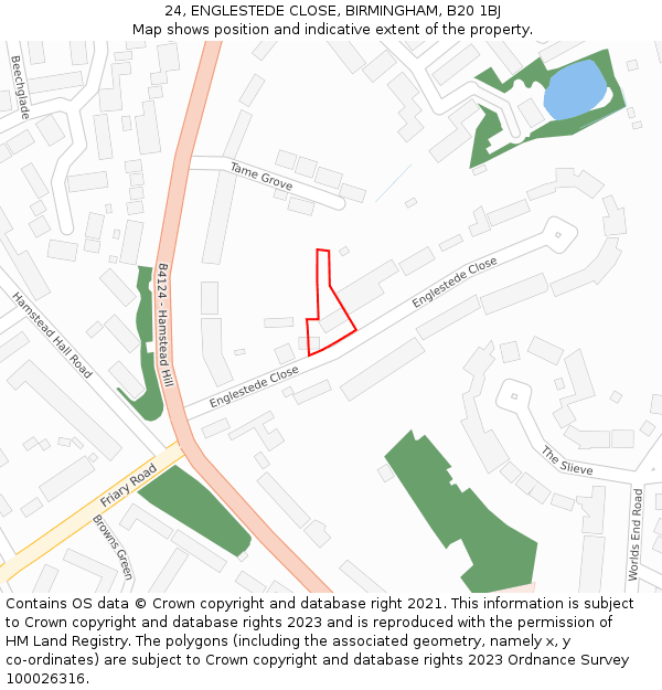24, ENGLESTEDE CLOSE, BIRMINGHAM, B20 1BJ: Location map and indicative extent of plot
