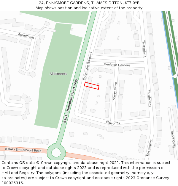 24, ENNISMORE GARDENS, THAMES DITTON, KT7 0YR: Location map and indicative extent of plot