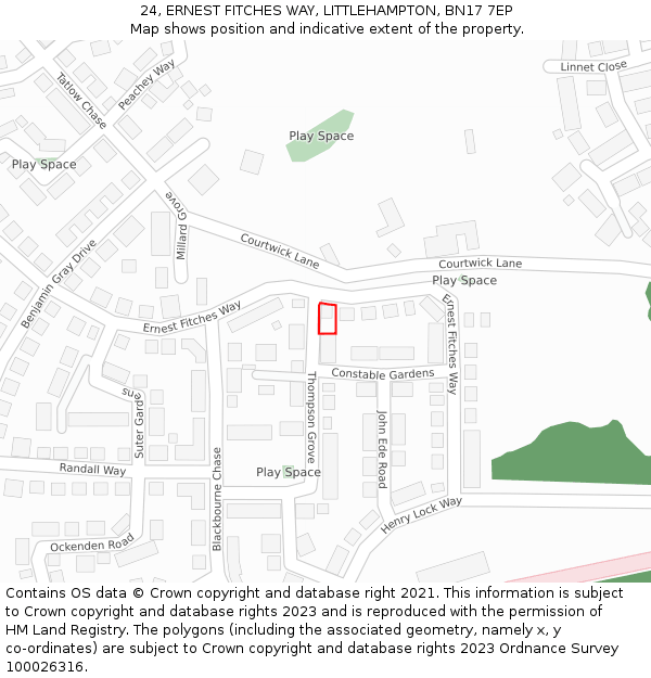 24, ERNEST FITCHES WAY, LITTLEHAMPTON, BN17 7EP: Location map and indicative extent of plot