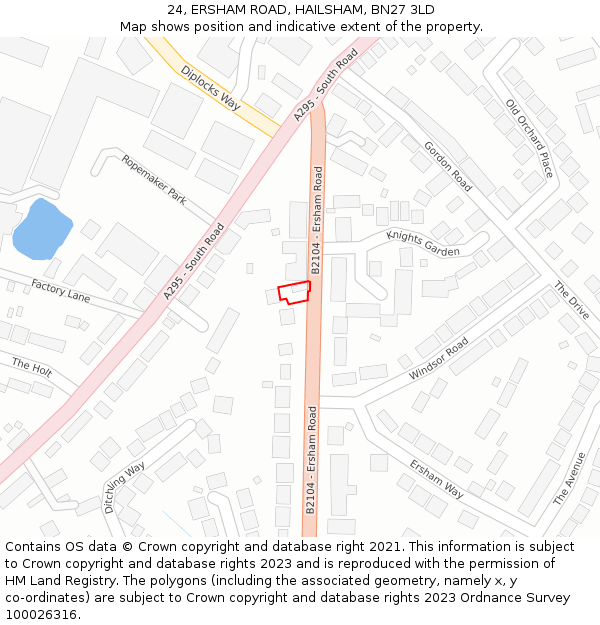 24, ERSHAM ROAD, HAILSHAM, BN27 3LD: Location map and indicative extent of plot