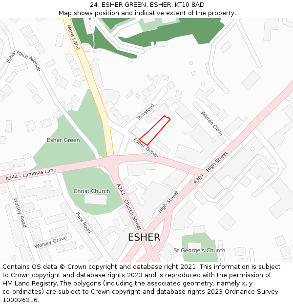 24, ESHER GREEN, ESHER, KT10 8AD: Location map and indicative extent of plot