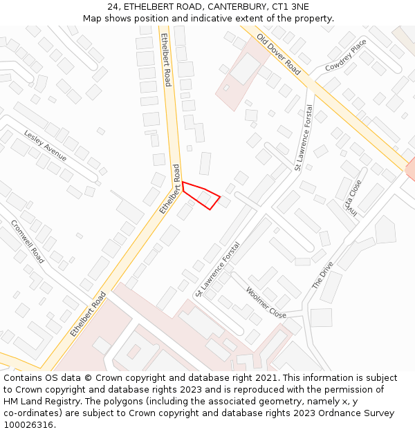 24, ETHELBERT ROAD, CANTERBURY, CT1 3NE: Location map and indicative extent of plot