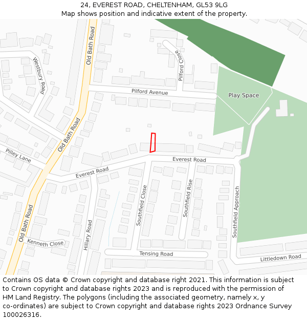 24, EVEREST ROAD, CHELTENHAM, GL53 9LG: Location map and indicative extent of plot