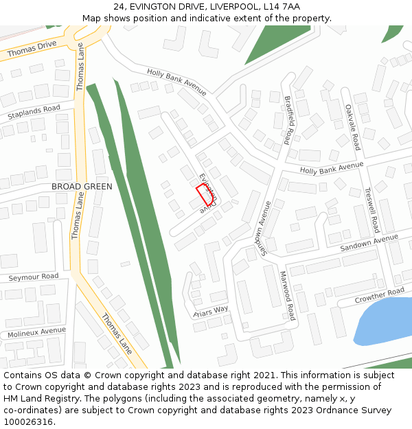 24, EVINGTON DRIVE, LIVERPOOL, L14 7AA: Location map and indicative extent of plot