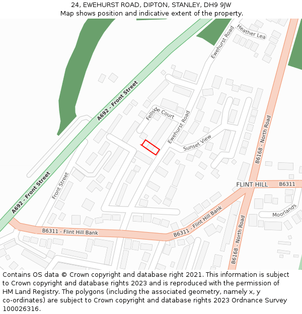 24, EWEHURST ROAD, DIPTON, STANLEY, DH9 9JW: Location map and indicative extent of plot