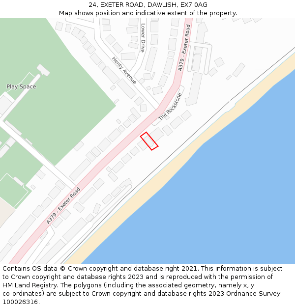 24, EXETER ROAD, DAWLISH, EX7 0AG: Location map and indicative extent of plot