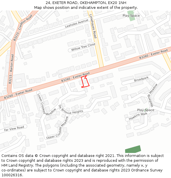 24, EXETER ROAD, OKEHAMPTON, EX20 1NH: Location map and indicative extent of plot