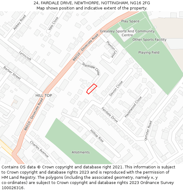 24, FAIRDALE DRIVE, NEWTHORPE, NOTTINGHAM, NG16 2FG: Location map and indicative extent of plot