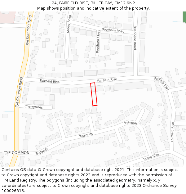 24, FAIRFIELD RISE, BILLERICAY, CM12 9NP: Location map and indicative extent of plot