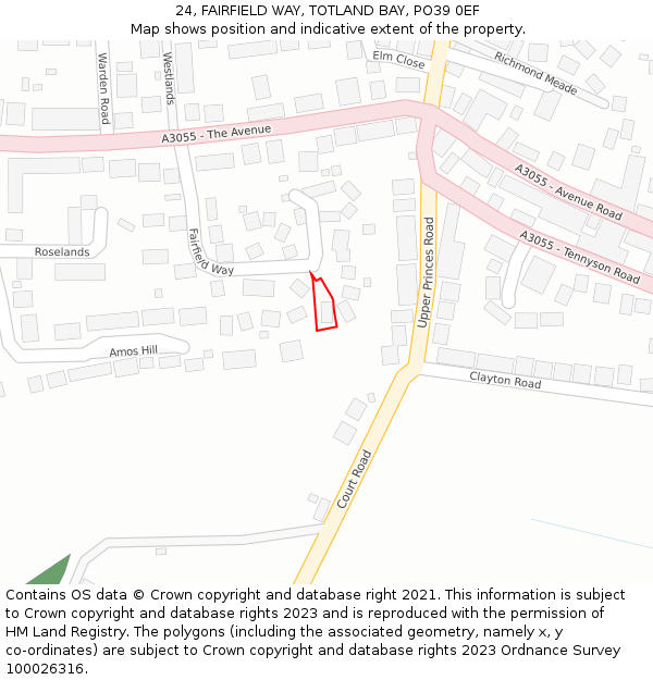 24, FAIRFIELD WAY, TOTLAND BAY, PO39 0EF: Location map and indicative extent of plot