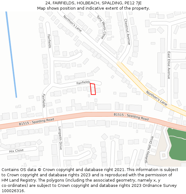 24, FAIRFIELDS, HOLBEACH, SPALDING, PE12 7JE: Location map and indicative extent of plot