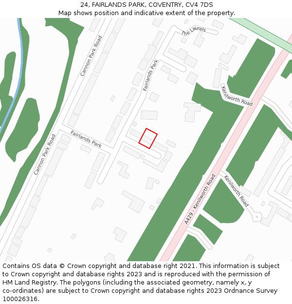 24, FAIRLANDS PARK, COVENTRY, CV4 7DS: Location map and indicative extent of plot