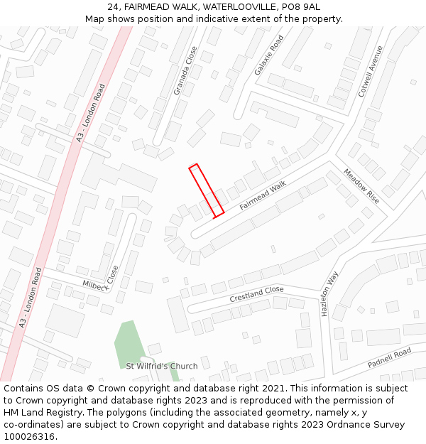 24, FAIRMEAD WALK, WATERLOOVILLE, PO8 9AL: Location map and indicative extent of plot