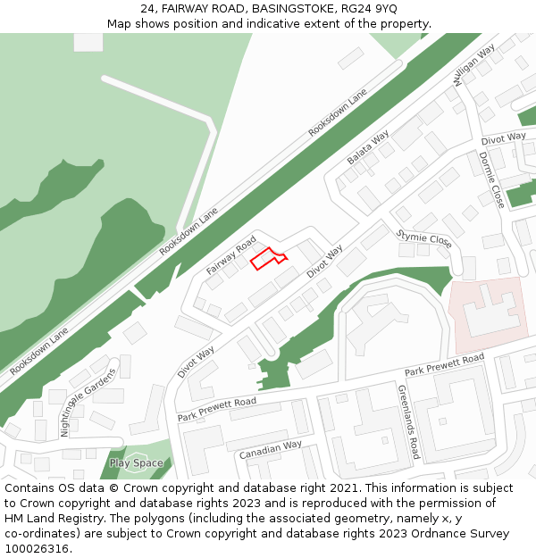 24, FAIRWAY ROAD, BASINGSTOKE, RG24 9YQ: Location map and indicative extent of plot