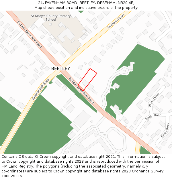 24, FAKENHAM ROAD, BEETLEY, DEREHAM, NR20 4BJ: Location map and indicative extent of plot