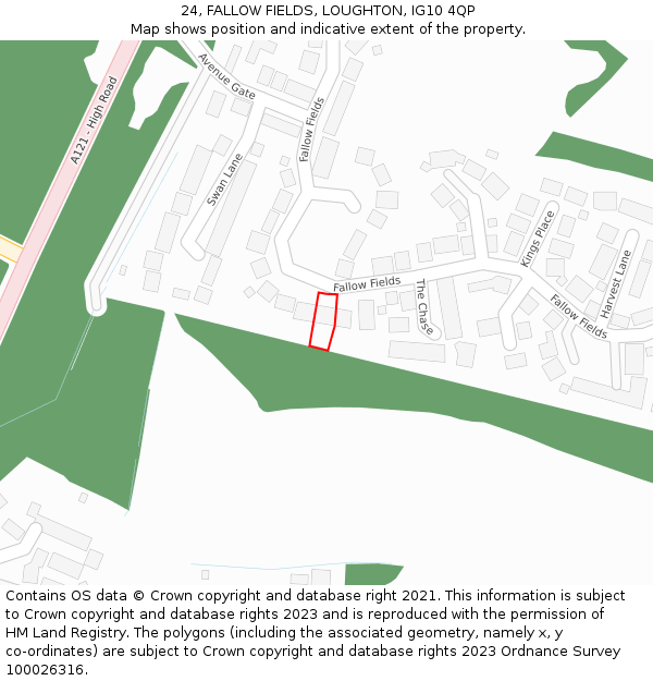 24, FALLOW FIELDS, LOUGHTON, IG10 4QP: Location map and indicative extent of plot