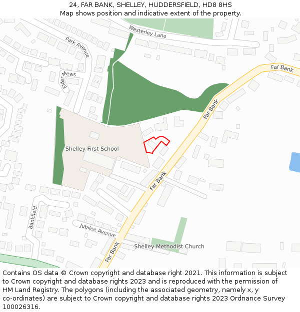 24, FAR BANK, SHELLEY, HUDDERSFIELD, HD8 8HS: Location map and indicative extent of plot