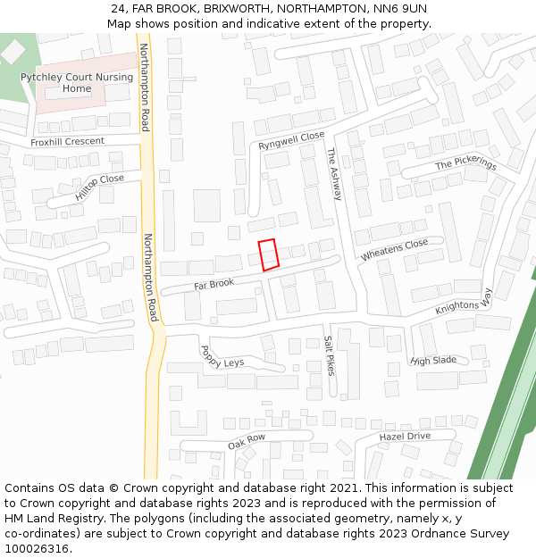 24, FAR BROOK, BRIXWORTH, NORTHAMPTON, NN6 9UN: Location map and indicative extent of plot