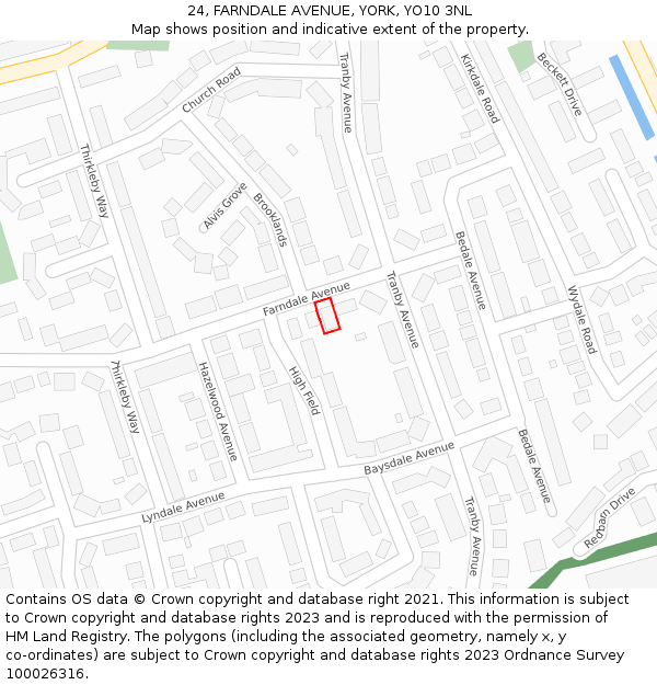 24, FARNDALE AVENUE, YORK, YO10 3NL: Location map and indicative extent of plot