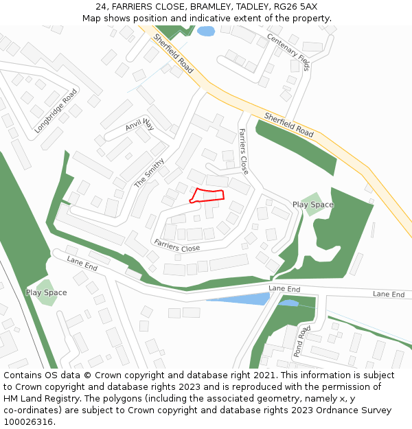 24, FARRIERS CLOSE, BRAMLEY, TADLEY, RG26 5AX: Location map and indicative extent of plot