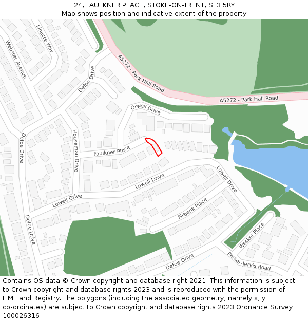 24, FAULKNER PLACE, STOKE-ON-TRENT, ST3 5RY: Location map and indicative extent of plot