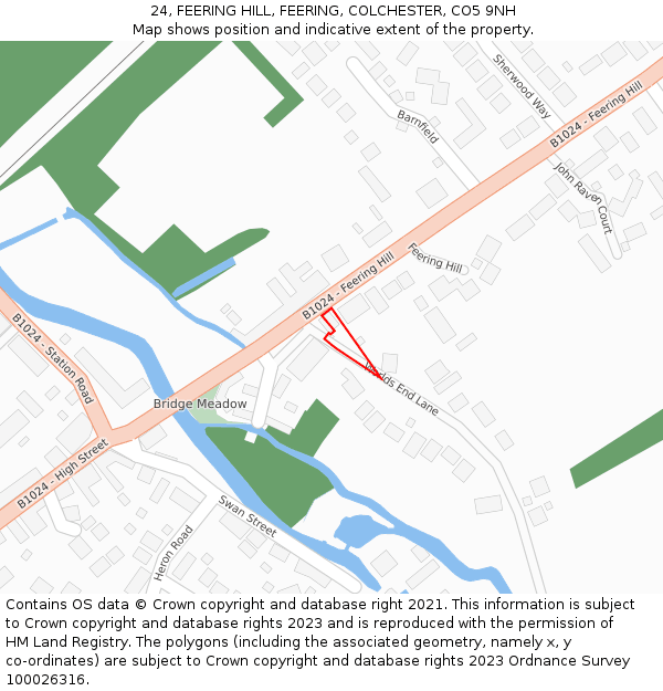 24, FEERING HILL, FEERING, COLCHESTER, CO5 9NH: Location map and indicative extent of plot
