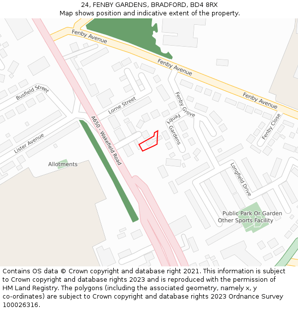 24, FENBY GARDENS, BRADFORD, BD4 8RX: Location map and indicative extent of plot