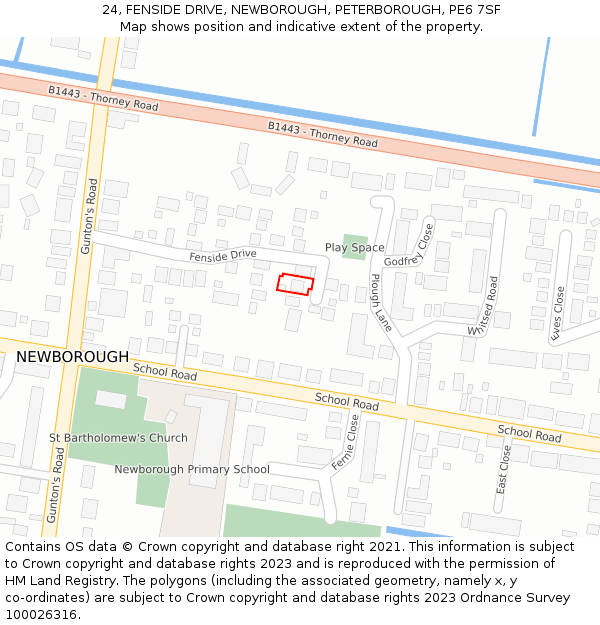 24, FENSIDE DRIVE, NEWBOROUGH, PETERBOROUGH, PE6 7SF: Location map and indicative extent of plot