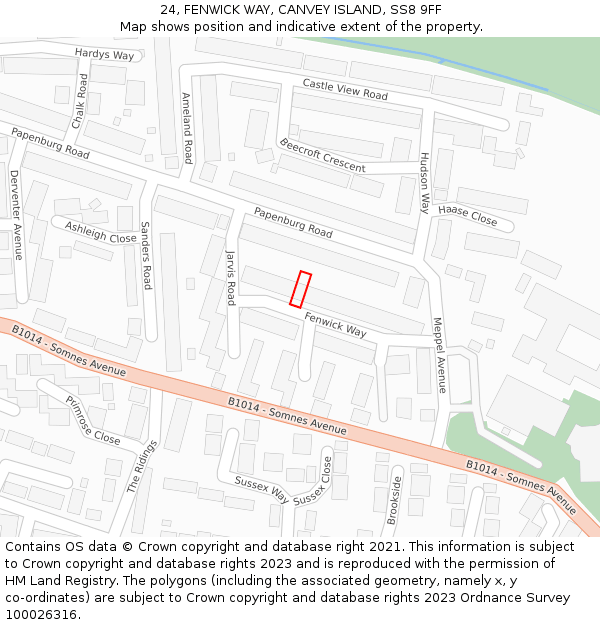 24, FENWICK WAY, CANVEY ISLAND, SS8 9FF: Location map and indicative extent of plot