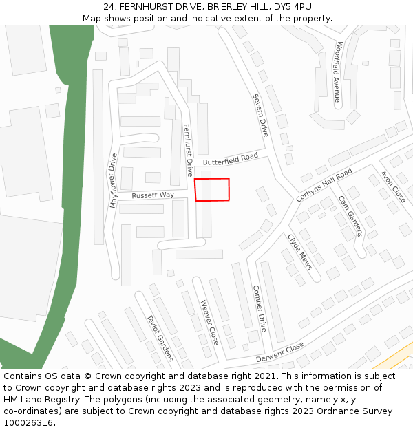 24, FERNHURST DRIVE, BRIERLEY HILL, DY5 4PU: Location map and indicative extent of plot