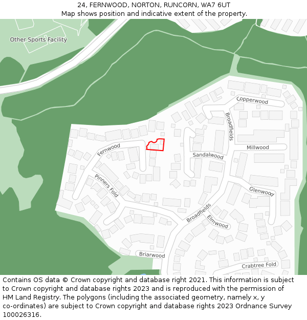 24, FERNWOOD, NORTON, RUNCORN, WA7 6UT: Location map and indicative extent of plot