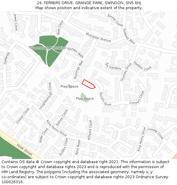 24, FERRERS DRIVE, GRANGE PARK, SWINDON, SN5 6HJ: Location map and indicative extent of plot