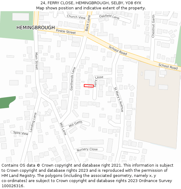 24, FERRY CLOSE, HEMINGBROUGH, SELBY, YO8 6YX: Location map and indicative extent of plot