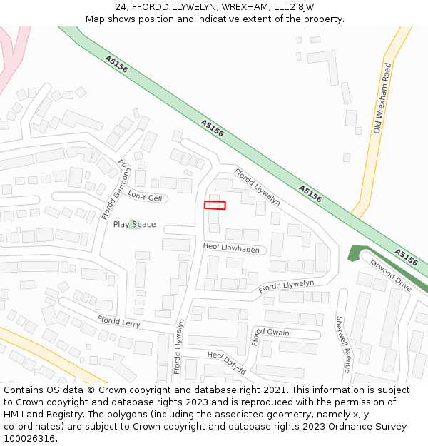24, FFORDD LLYWELYN, WREXHAM, LL12 8JW: Location map and indicative extent of plot