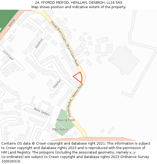 24, FFORDD MEIFOD, HENLLAN, DENBIGH, LL16 5AX: Location map and indicative extent of plot