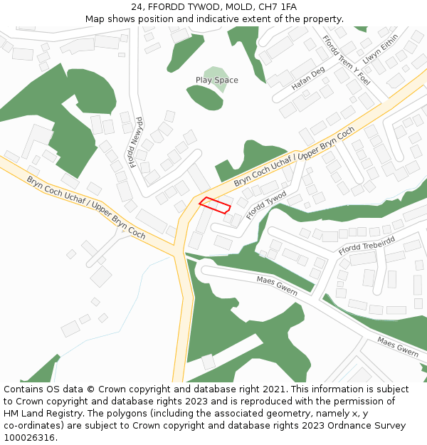 24, FFORDD TYWOD, MOLD, CH7 1FA: Location map and indicative extent of plot