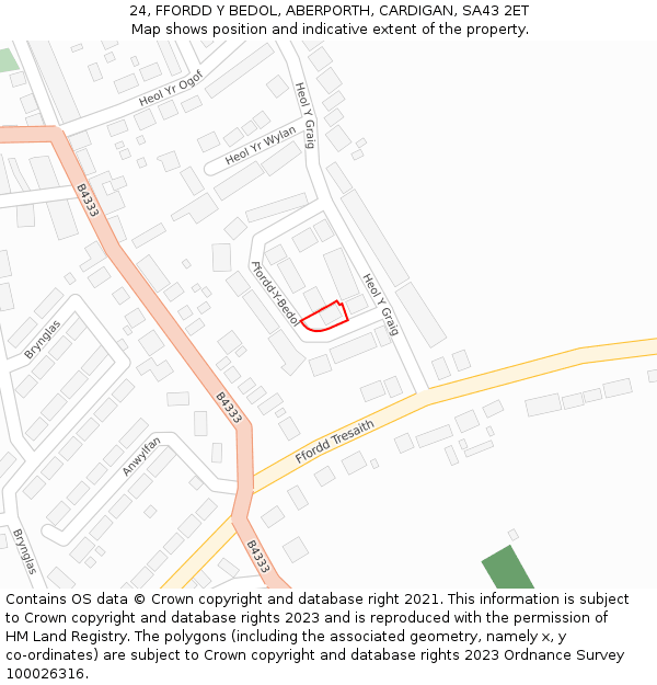 24, FFORDD Y BEDOL, ABERPORTH, CARDIGAN, SA43 2ET: Location map and indicative extent of plot