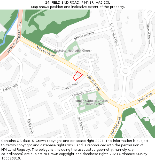 24, FIELD END ROAD, PINNER, HA5 2QL: Location map and indicative extent of plot