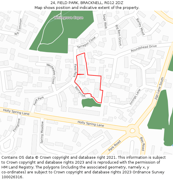 24, FIELD PARK, BRACKNELL, RG12 2DZ: Location map and indicative extent of plot