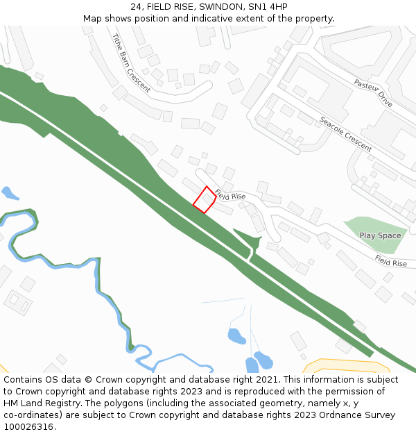 24, FIELD RISE, SWINDON, SN1 4HP: Location map and indicative extent of plot