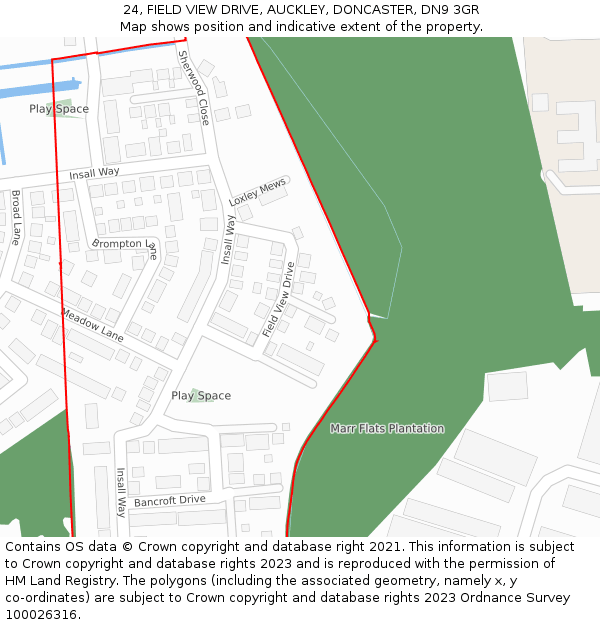 24, FIELD VIEW DRIVE, AUCKLEY, DONCASTER, DN9 3GR: Location map and indicative extent of plot