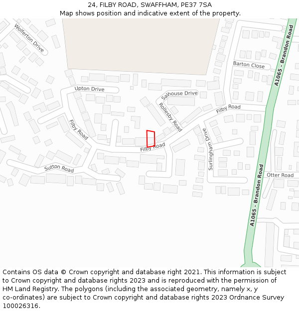 24, FILBY ROAD, SWAFFHAM, PE37 7SA: Location map and indicative extent of plot