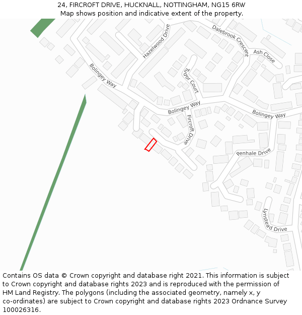 24, FIRCROFT DRIVE, HUCKNALL, NOTTINGHAM, NG15 6RW: Location map and indicative extent of plot