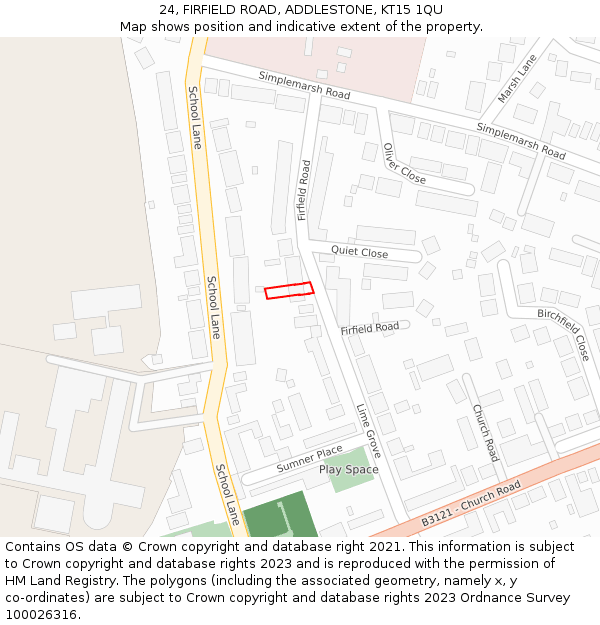 24, FIRFIELD ROAD, ADDLESTONE, KT15 1QU: Location map and indicative extent of plot